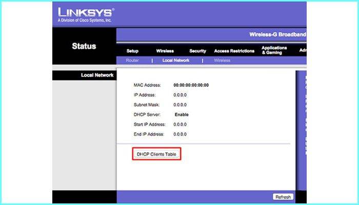 صفحه مدیریت و تنظیمات مودم linksys