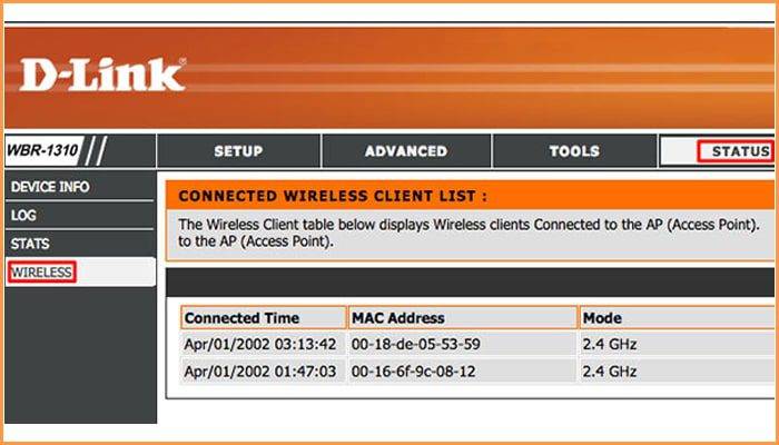مشاهده وسایل و دستگاه های متصل به وای فای در مودم های D-Link